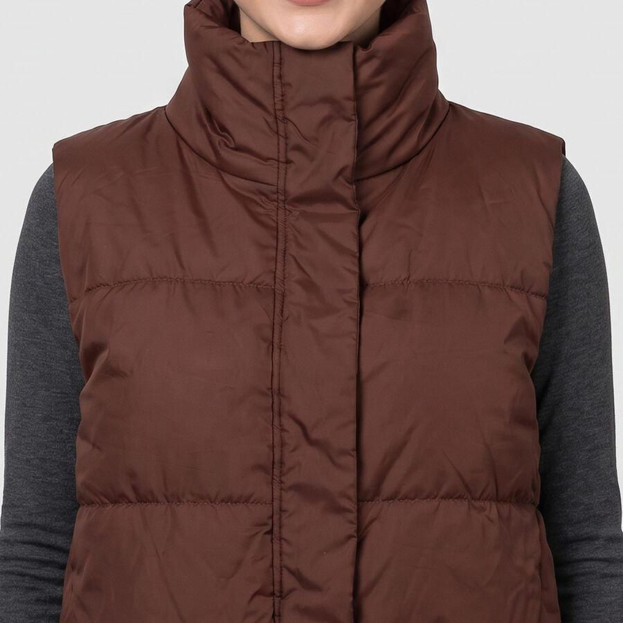 Women's Wine Stand Collar Puffer Jacket, Wine, large