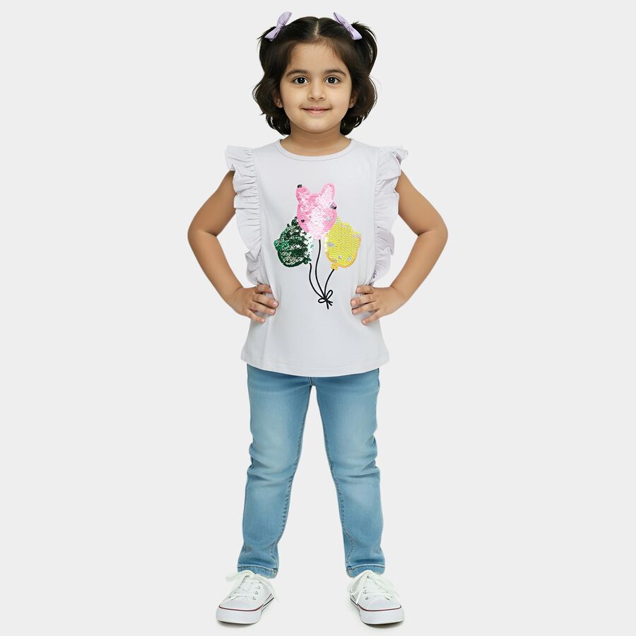 Girls' Purple Cotton Round Neck Romantic T-Shirt, लाइलेक, large