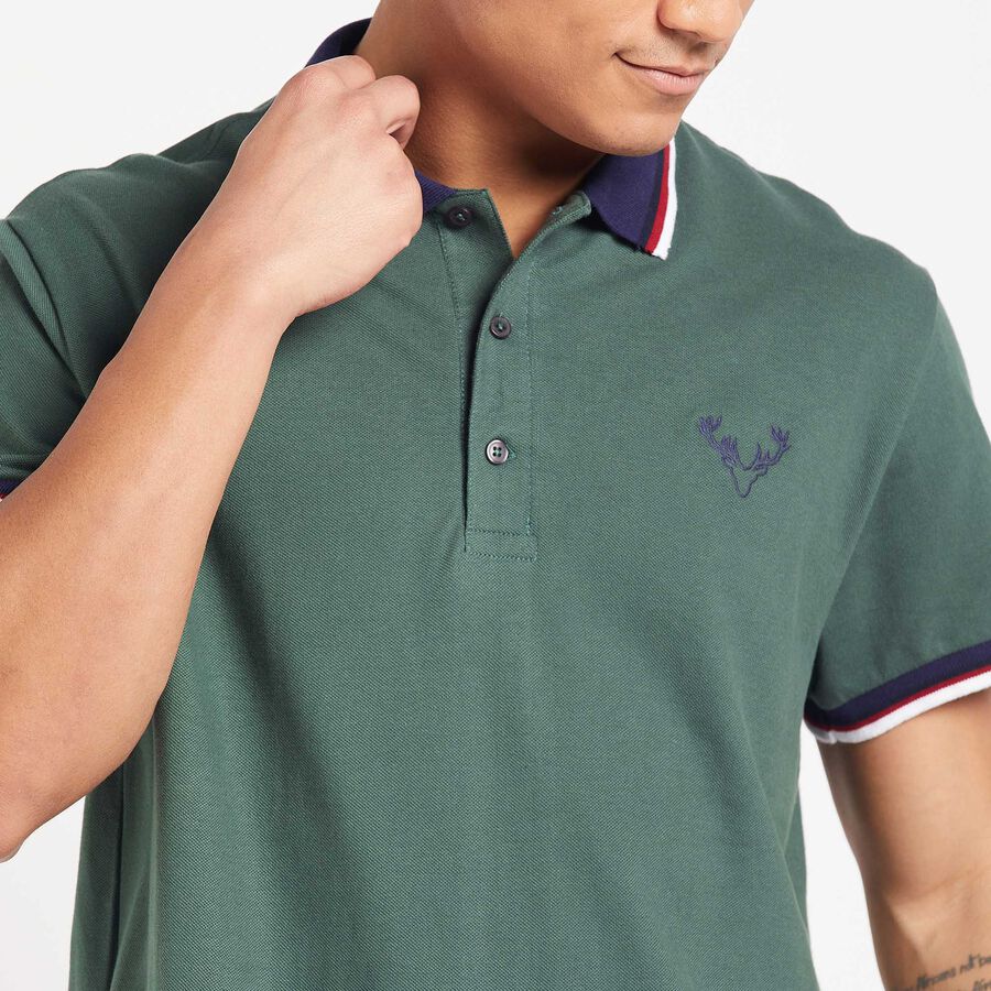 Solid Polo Shirt, Dark Green, large image number null