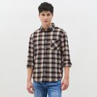 Men's Brown Cotton Classic Collar Casual Shirt, Brown, small