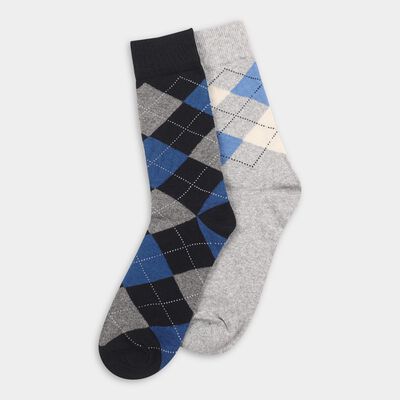 Men's Dark Gray and Light Gray Regular Fit Argyle Pattern Pack of 2 Socks