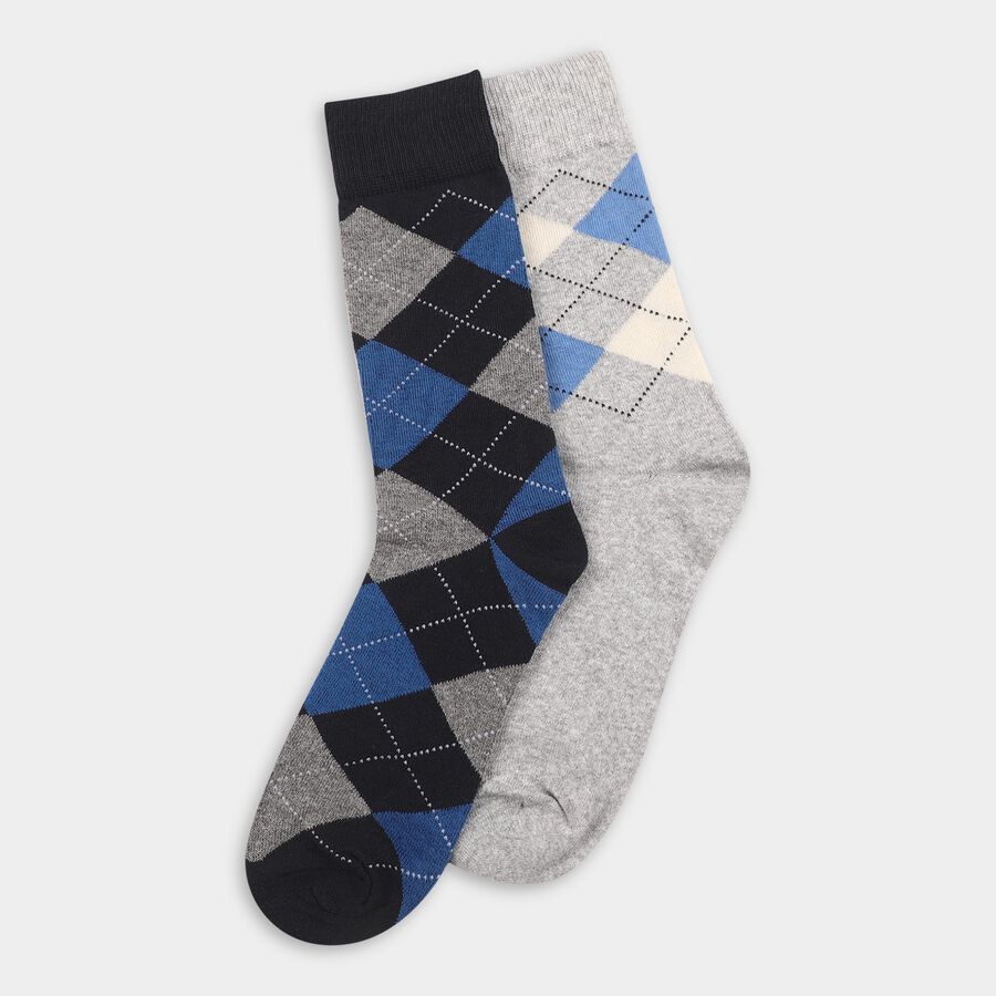Men's Dark Gray and Light Gray Regular Fit Argyle Pattern Pack of 2 Socks, Navy Blue, large