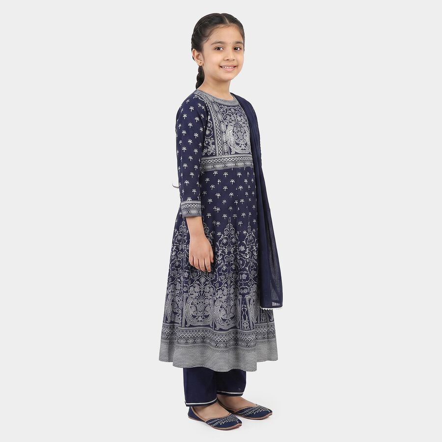 Girls Navy Blue Round Neck Fusion Set Upper and Bottom Set, Navy Blue, large