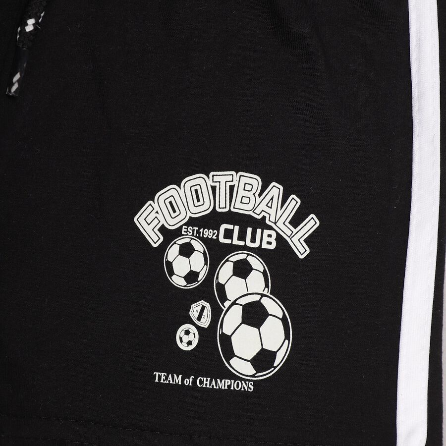 Boys' Jet Black Printed Elastic Waist Bermuda Shorts, Black, large image number null