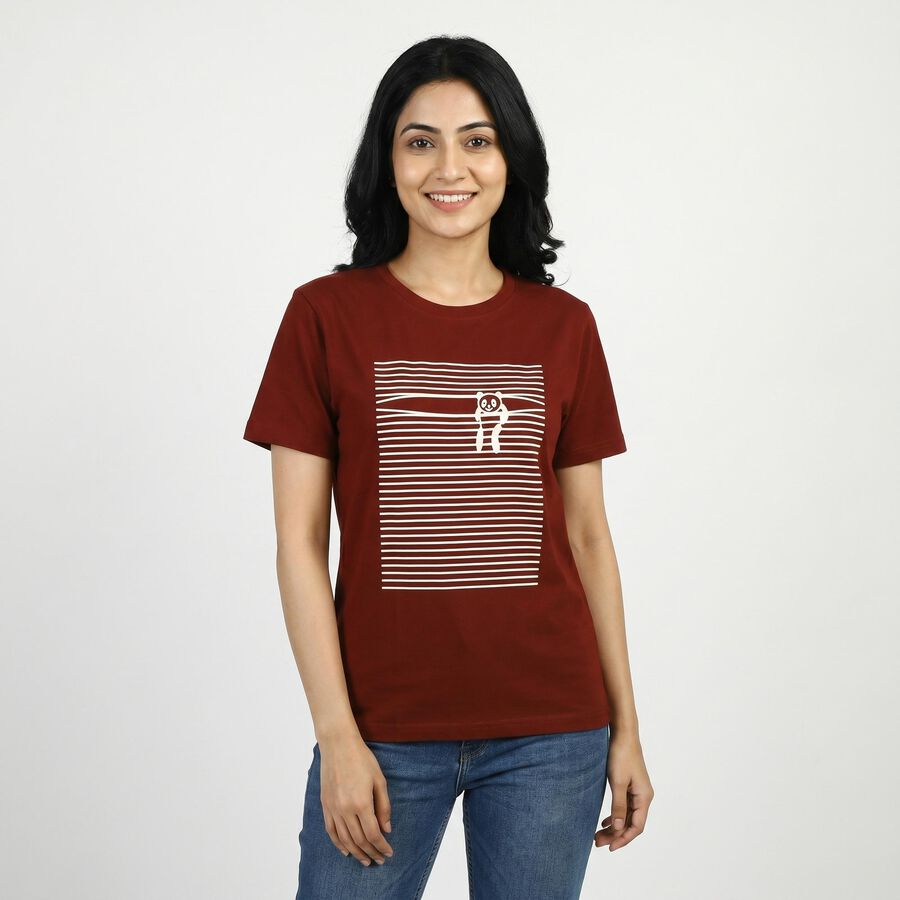 Women's Red Round Neck Casual T-Shirt, Rust, large