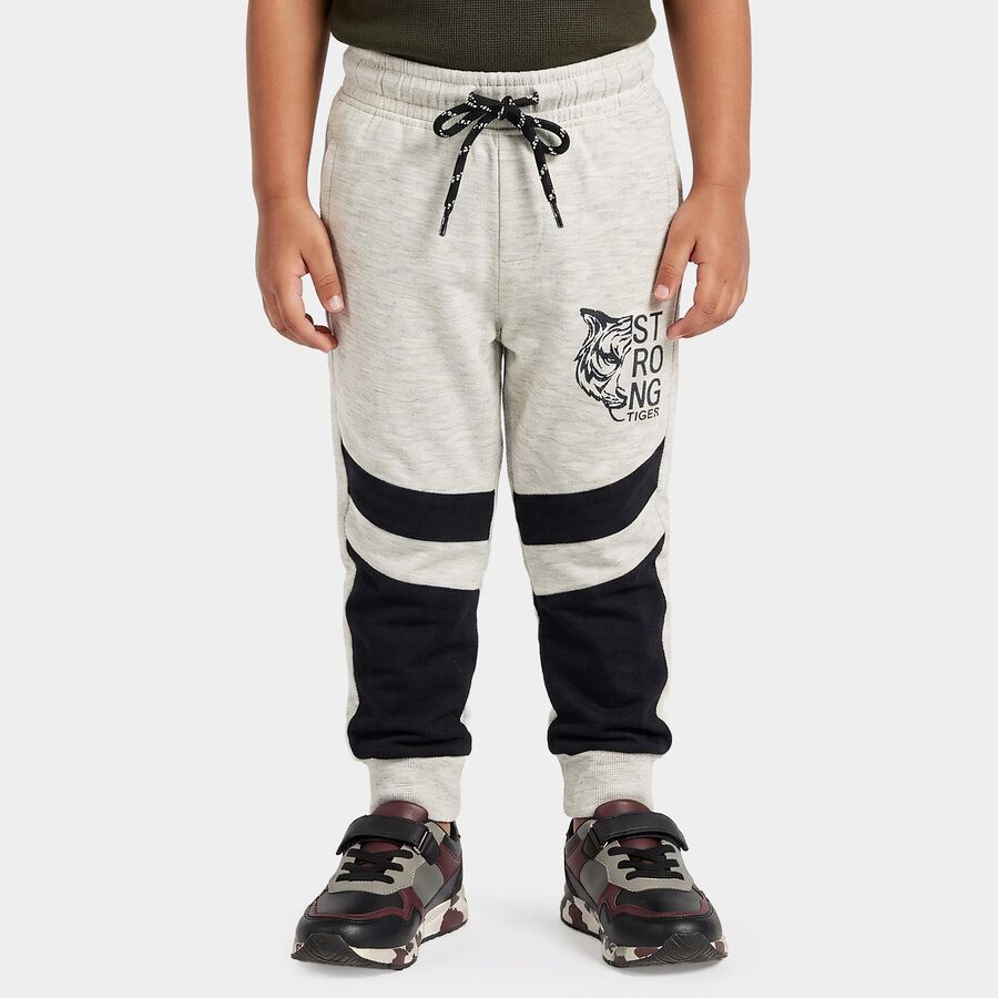 Boys Ecru Melange Jogger Graphic Printed Pyjama, Ecru Melange, large