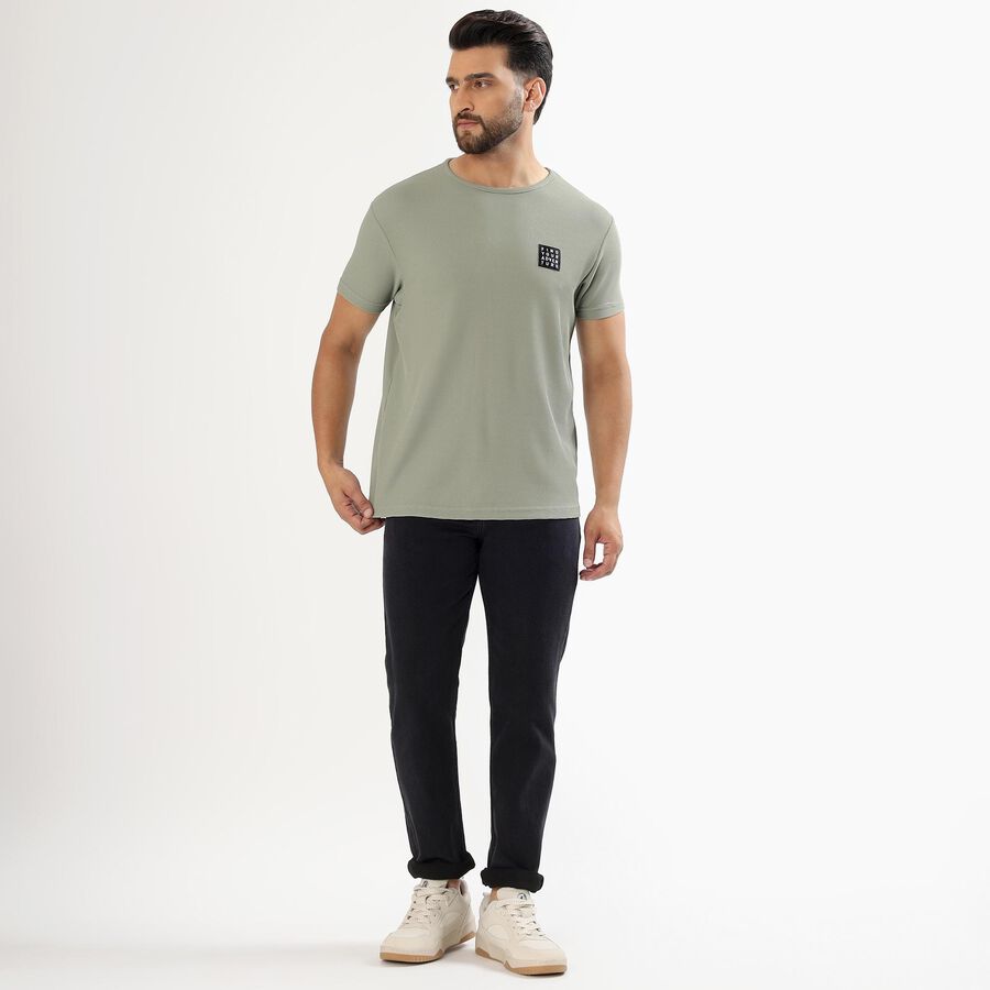 Men's Light Sage Green Crew Neck Casual T-Shirt, हल्का हरा, large
