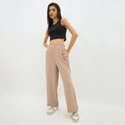 Women's Muted Beige Regular Fit High-Rise Wide-Leg Trousers, Beige, small image number null