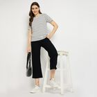 Ladies'  Stripes Round Neck T-Shirt, Melange Light Grey, small image number null