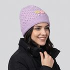 Women's Lilac Floral Embellished Beanie Cap, लाइलेक, small