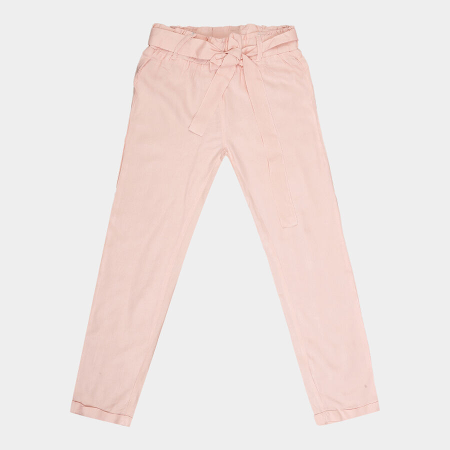 Girls Solid Pull Ups Trousers, Light Pink, large image number null