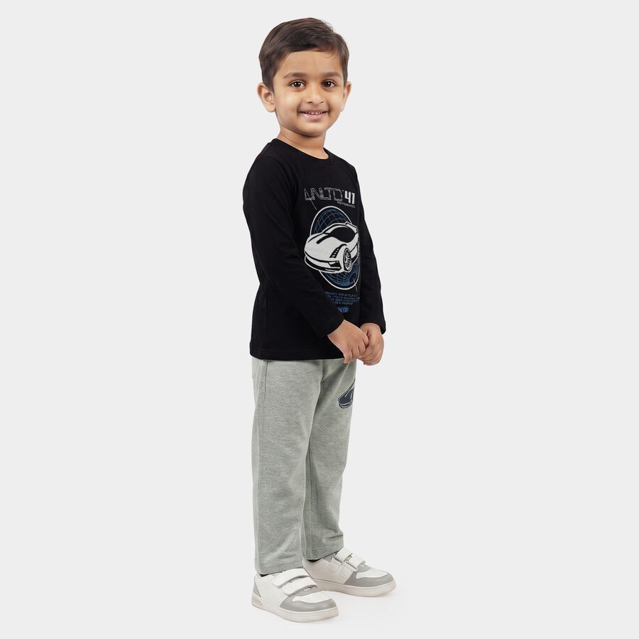 Boys Navy Blue Round Neck Graphic Print Baba Suit, Navy Blue, large