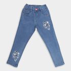 Girls' Stonewashed Blue Regular Fit Embroidered Jeans, मध्यम नीला, small image number null