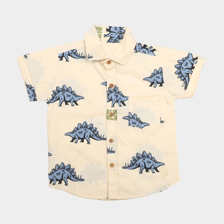 Boys Cream Cotton Collar Casual Shirt, Off White, large