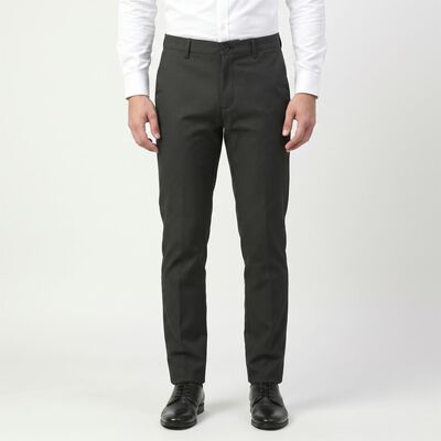 Men's Black Slim Fit Textured Chino Trousers