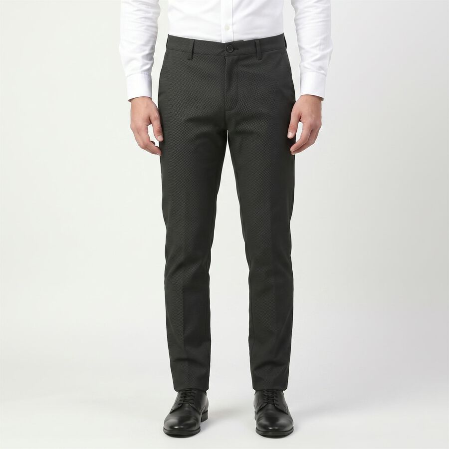 Men's Black Slim Fit Textured Chino Trousers, काला, large