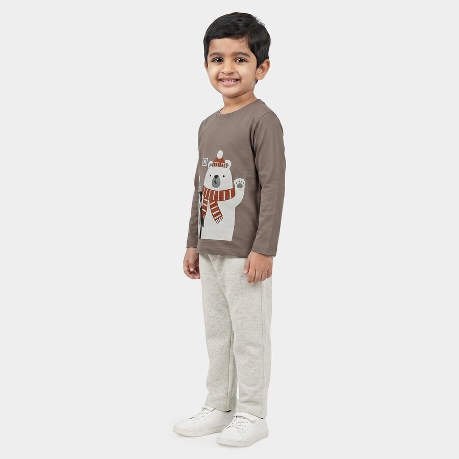 Boys Grey Round Neck Graphic Print Baba Suit, Light Grey, large