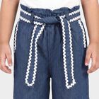 Girls' Navy Blue Wide Leg Paperbag Waist Jeans, गहरा नीला, small