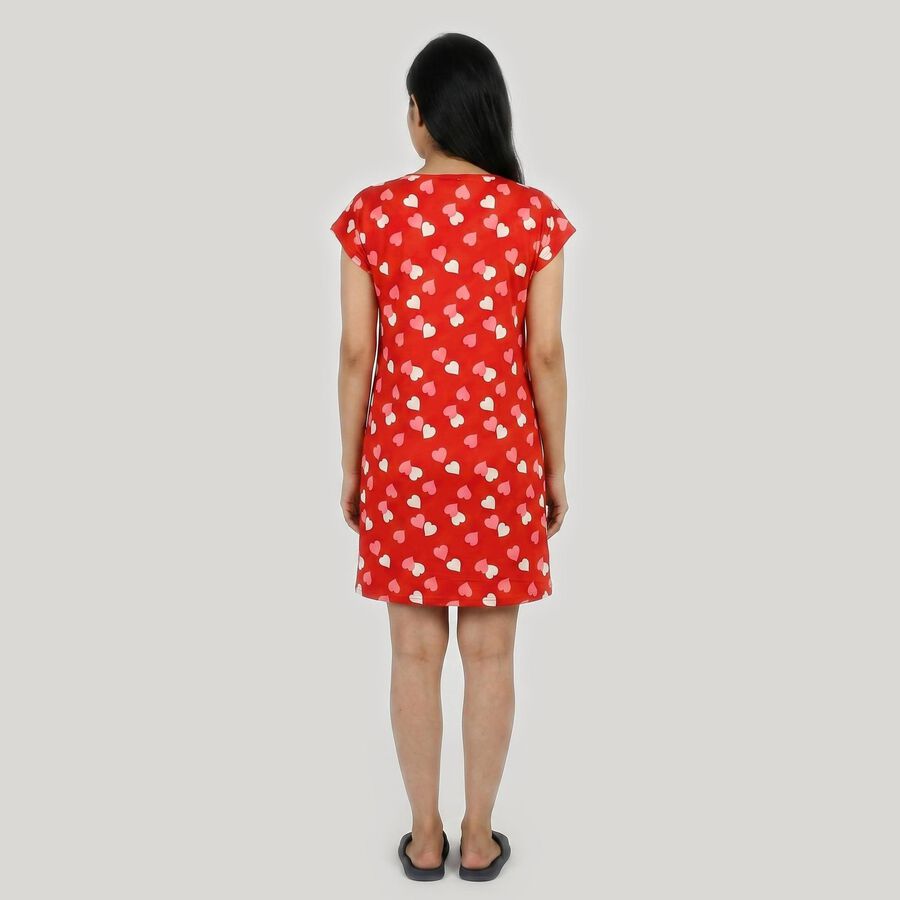 Women's Red Round Neck T-Shirt Style Nighty, Red, large
