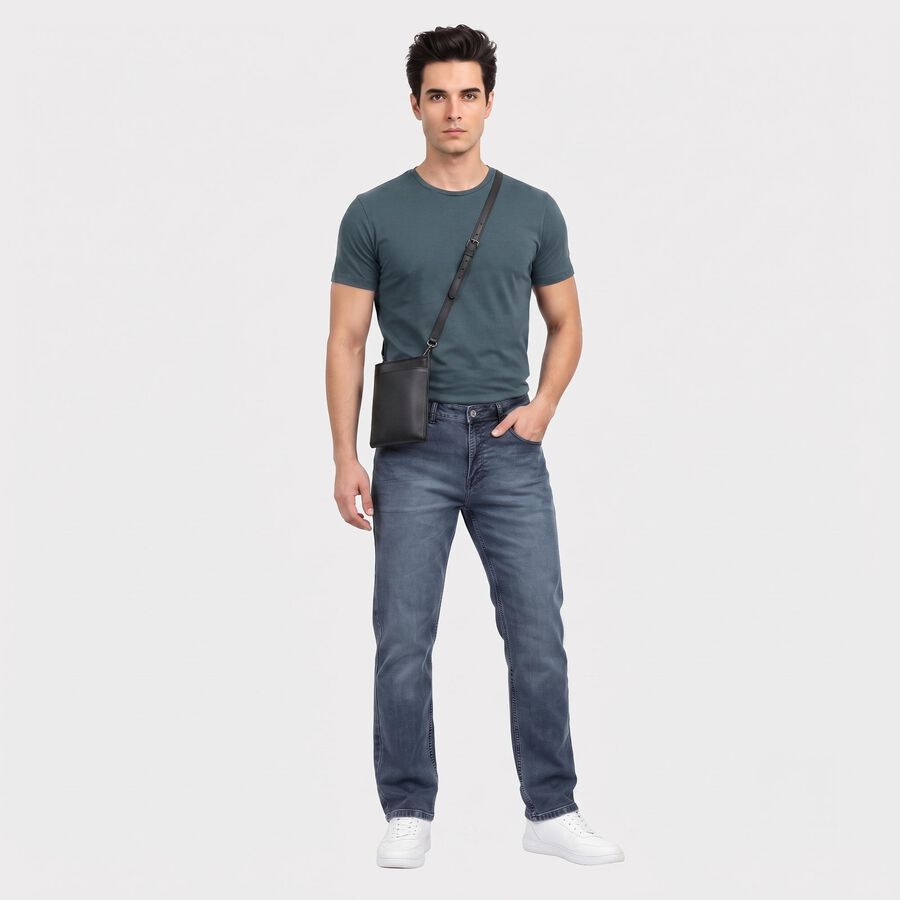 Men's Blue Slim Fit Faded Jeans, Mid Blue, large