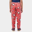 Girls' Pink Regular Fit Heart Print Winter Pyjama, Pink, small