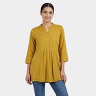 Women's Yellow Mandarin Collar Printed Straight Kurti, Mustard, small