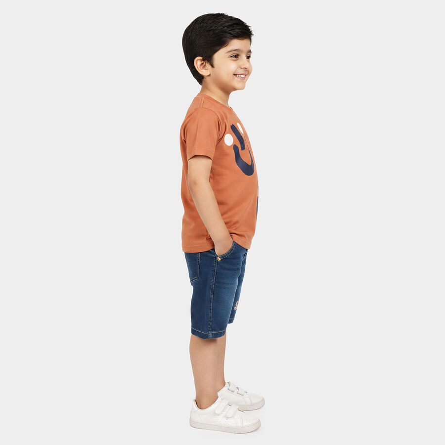 Boys' Brown 100% Cotton Crew Neck Graphic Print Baba Suit, भूरा, large