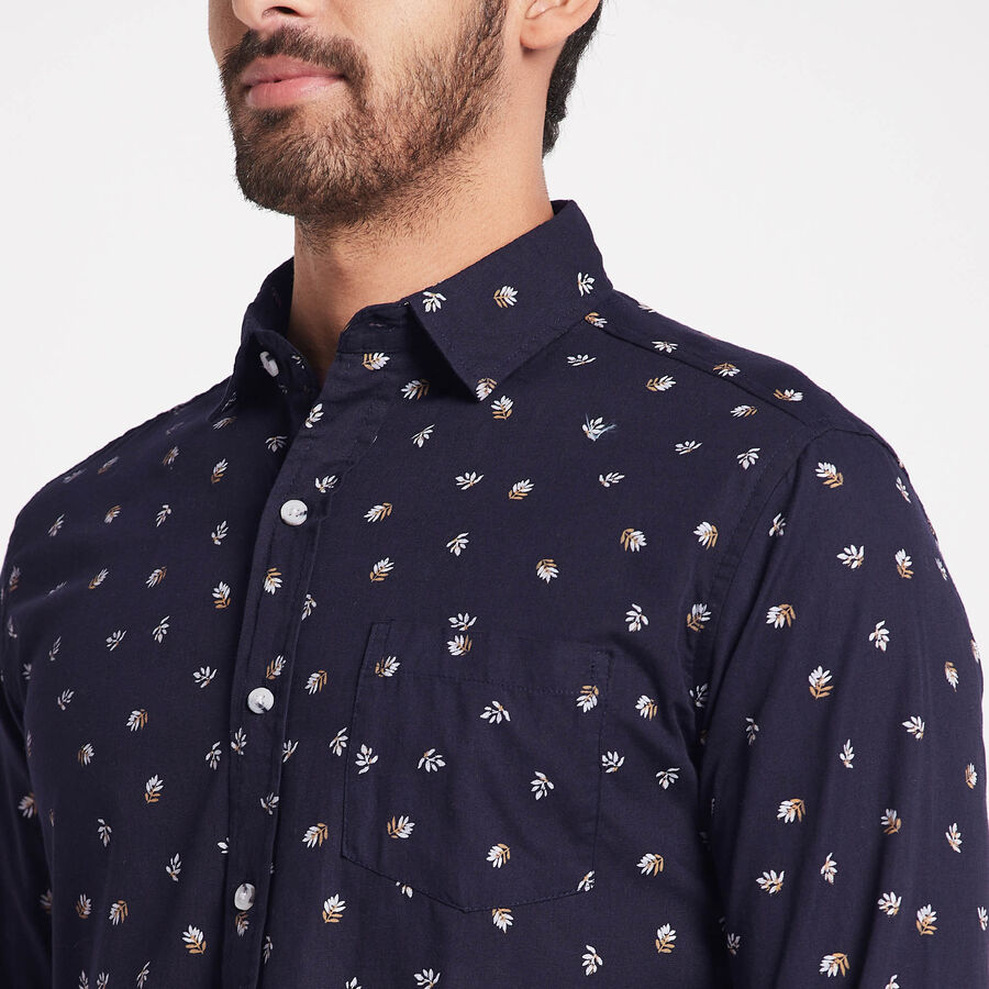 Cotton Printed Casual Shirt, Navy Blue, large image number null