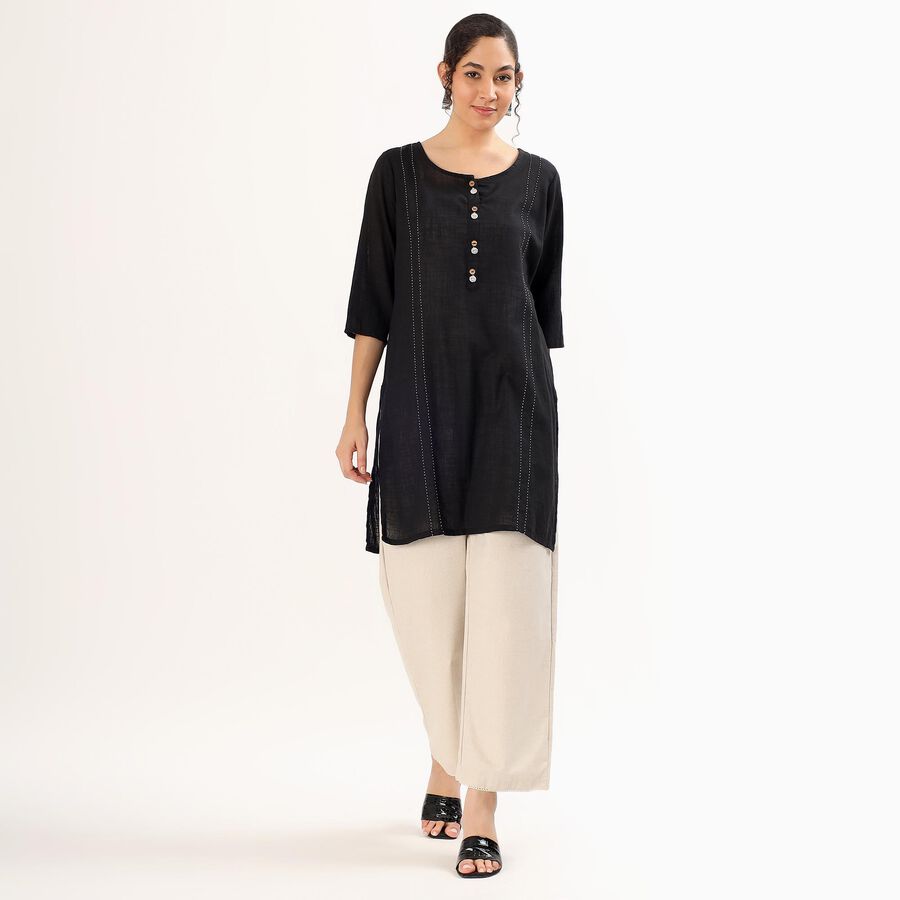 Women's Soft Beige Relaxed Fit Crochet Trim Palazzos, Beige, large image number null