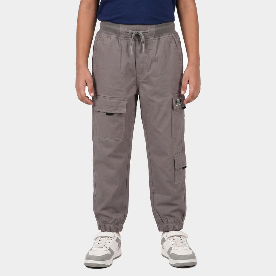 Boys Grey Regular Fit Cargo Trousers, हल्का ग्रे, large