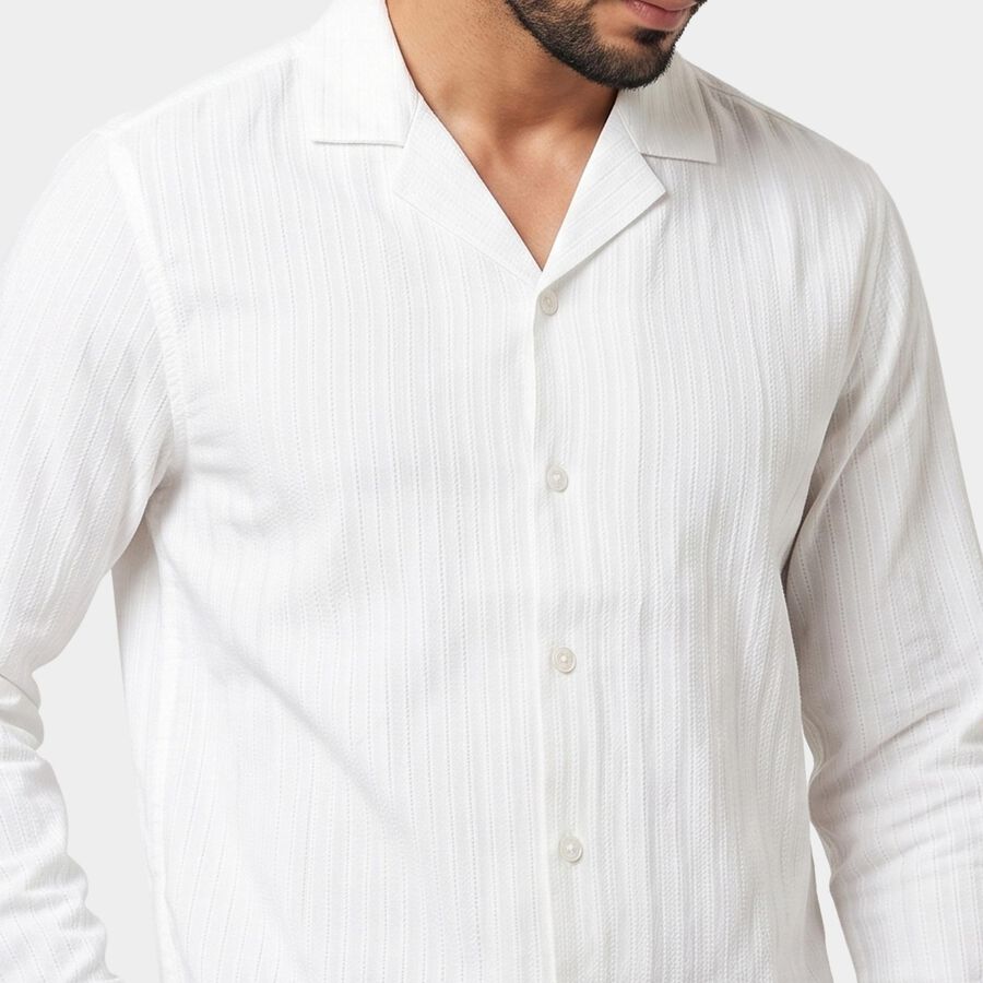 Men's White Cotton Camp Collar Casual Shirt, सफ़ेद, large