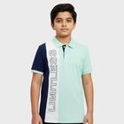 Boys Mint Green Cotton Polo Neck Graphic T-Shirt, Light Green, small