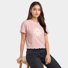 Women's Pink Cotton Round Neck Regular T-Shirt, Light Pink, small