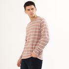 Men's Light Pink Crew Neck Striped T-Shirt, हल्का गुलाबी, small image number null