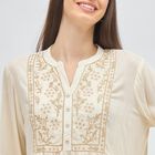 Women's Light Beige Embroidered Mandarin Collar Kurti, Beige, small image number null