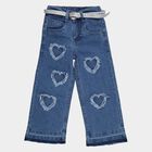 Girls' Blue Relaxed Fit Heart Patch Jeans, Mid Blue, small