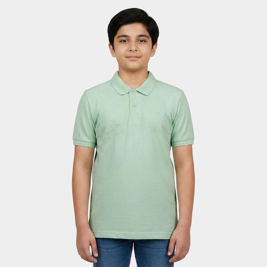 Boys' Aqua Cotton Blend Polo Neck Polo Boys T-Shirt, एक्वा, large