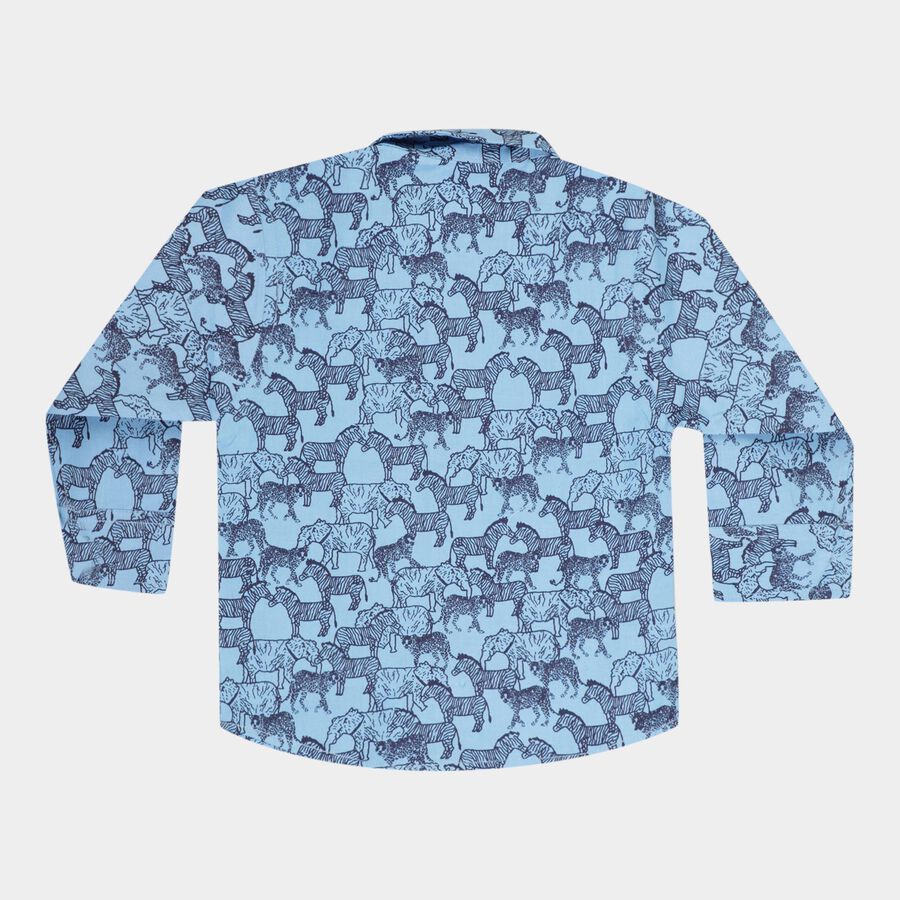 Infants Cotton Printed Casual Shirt, Mid Blue, large image number null