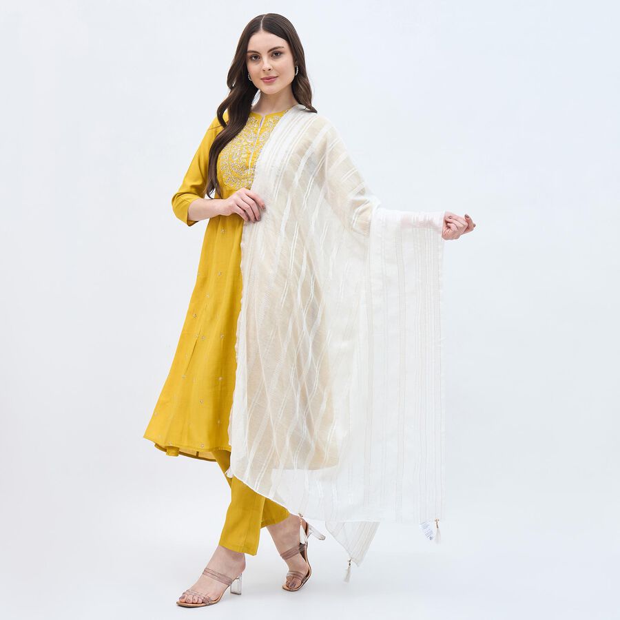 Women's Soft Ivory White Striped Dupatta, सफ़ेद, large image number null