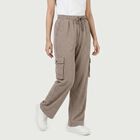 Women's Beige Straight Fit Cargo Track Pants, गहरा पीला, small