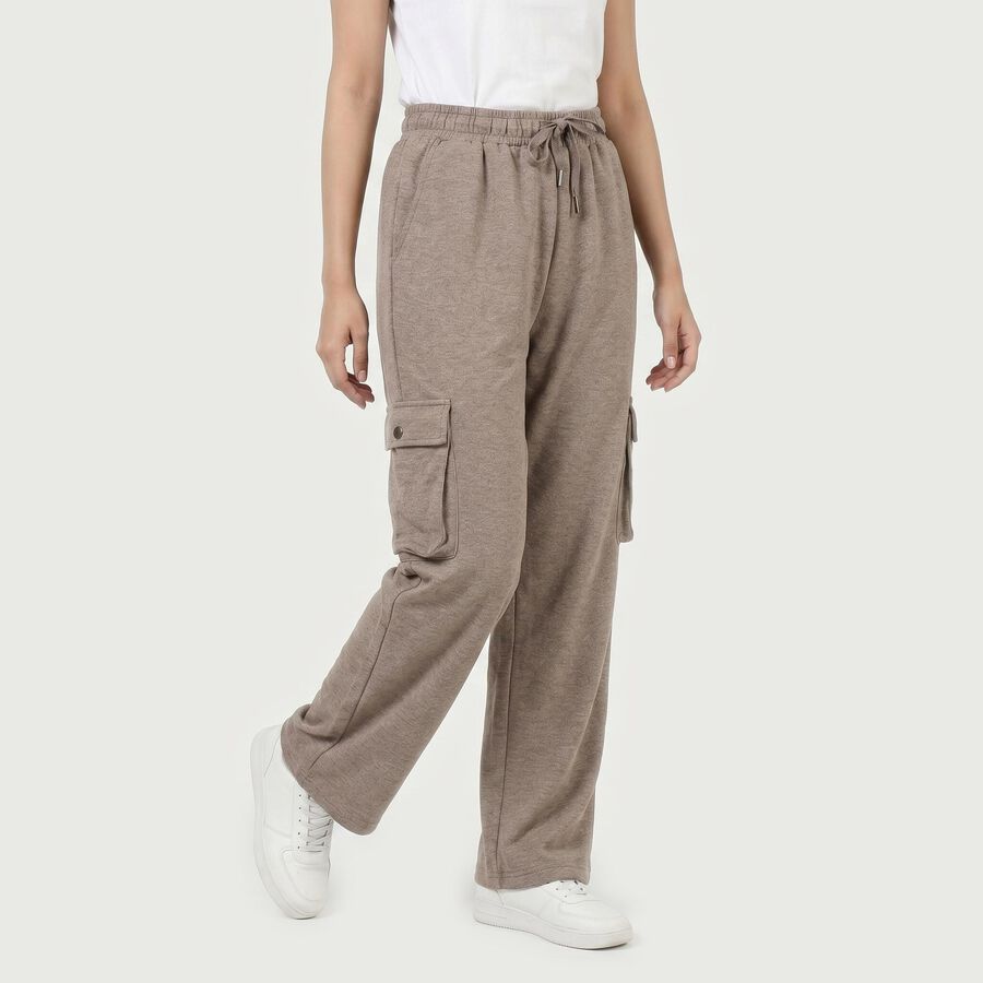 Women's Beige Straight Fit Cargo Track Pants, गहरा पीला, large