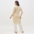 Women's Beige V-Neck Printed Kurta, गहरा पीला, small image number null