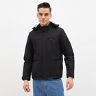 Men's Jet Black High Neck Hooded Casual Jacket, काला, small image number null