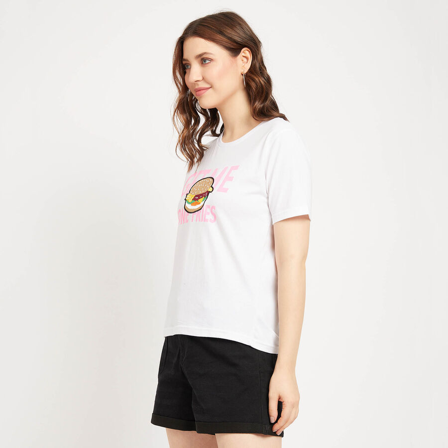 Cotton Round Neck T-Shirt, White, large image number null