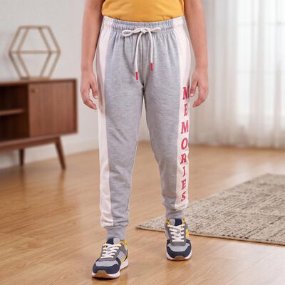 Girls' Grey Jogger Fit Typographic Print Pyjama