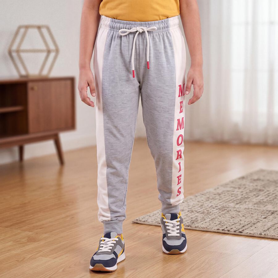 Girls' Grey Jogger Fit Typographic Print Pyjama, Light Grey, large