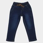 Boys' Dark Blue Blue Straight Fit Drawstring Waist Jeans, गहरा नीला, small
