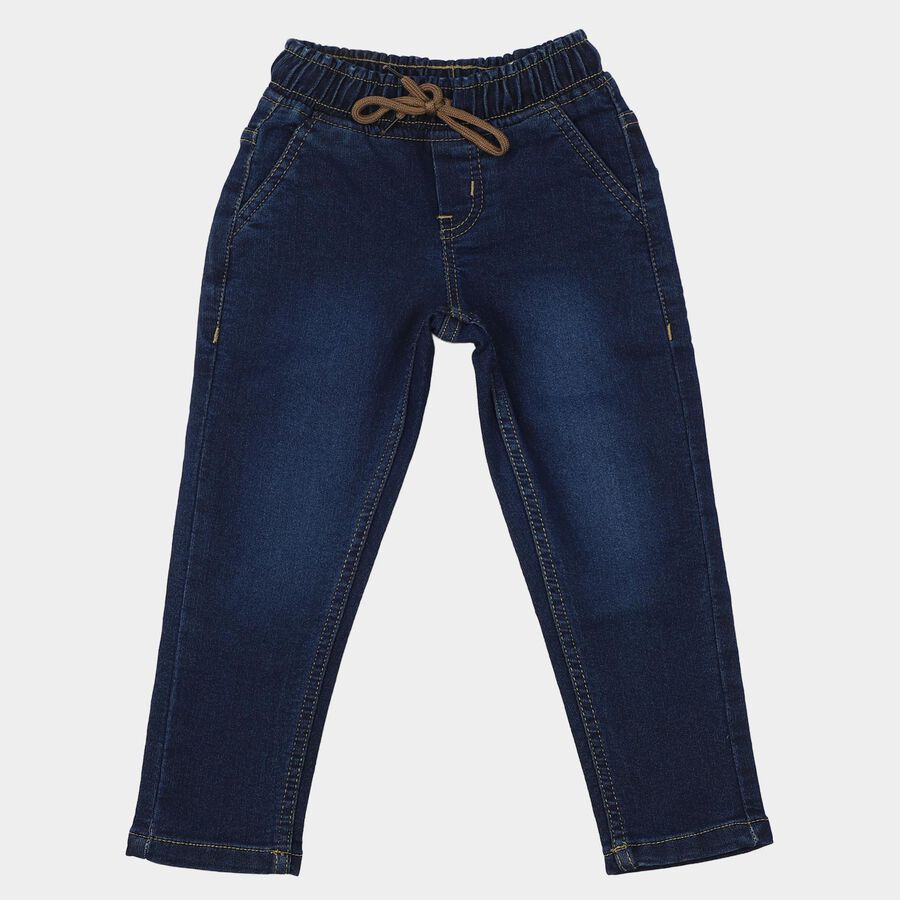 Boys' Dark Blue Blue Straight Fit Drawstring Waist Jeans, गहरा नीला, large
