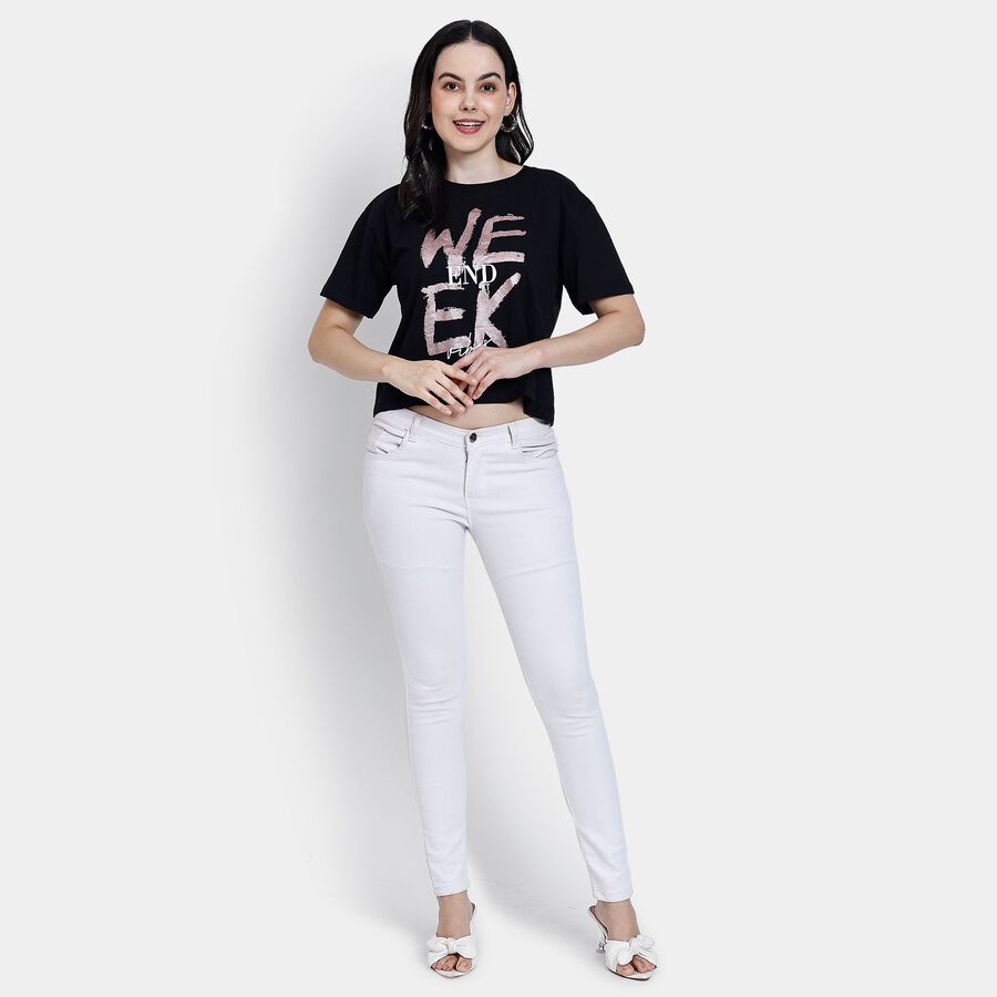 Ladies' 100% Cotton Crop  Top, Black, large image number null