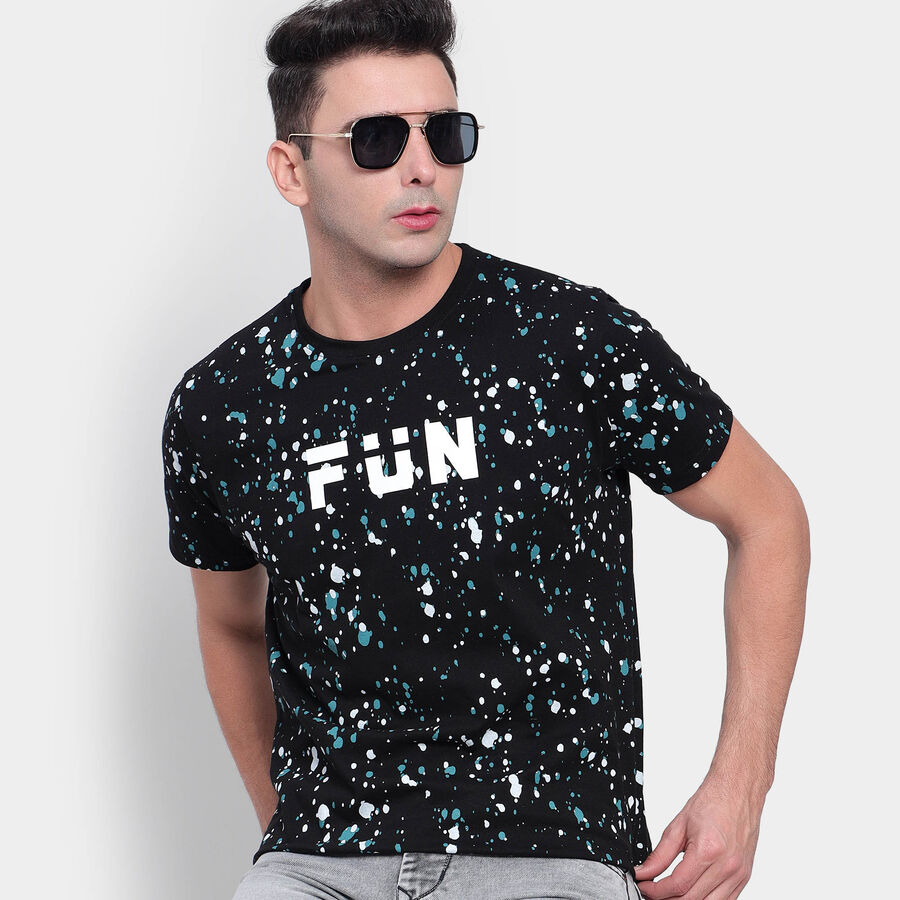 Cotton Round Neck T-Shirt, Black, large image number null